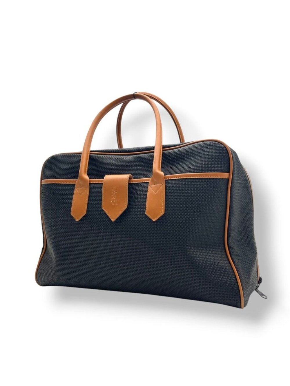 Saint Laurent YSL Boston Bag Leather Black Camel Brown Vintage YSL Logo